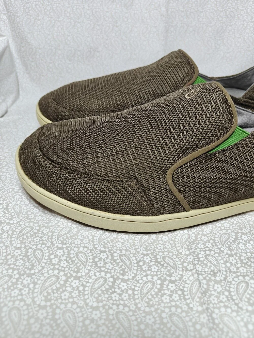 Olukai Men's Nohea Mesh Slip On Casual Shoes Metallic Brown Green Size 10.5